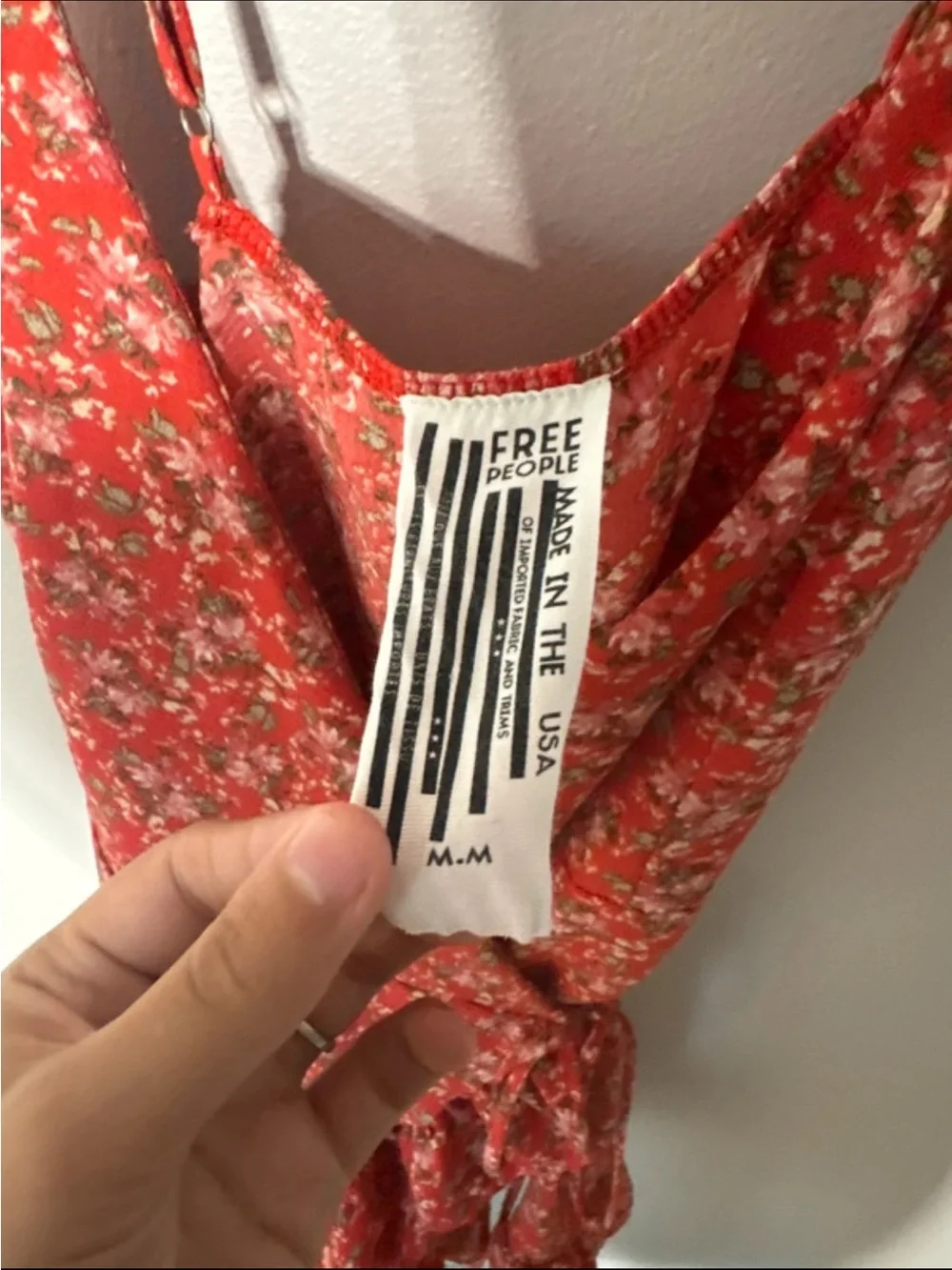 Free People Red Floral Wrap Mini Dress with Ruffle Hem